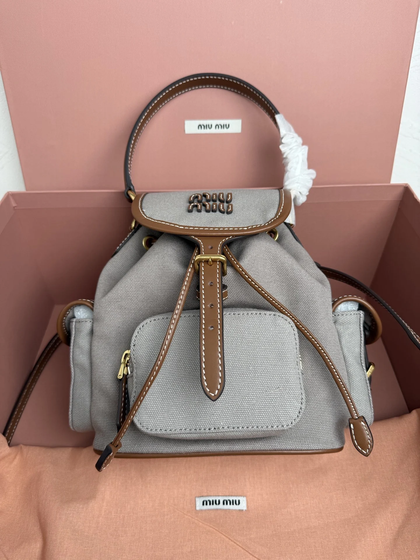 Miu Miu Canvas and Leather Backpack Miu Miu Canvas and Leather Backpack