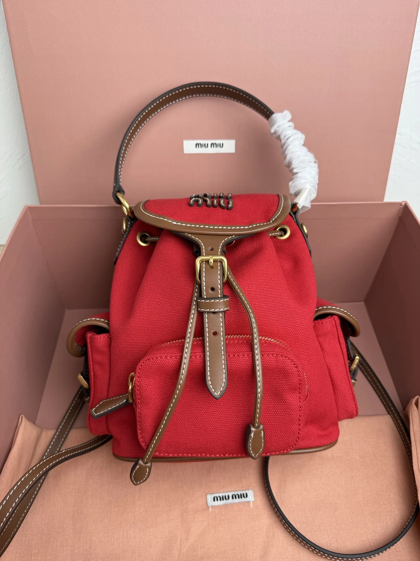 Miu Miu Canvas and Leather Backpack Miu Miu Canvas and Leather Backpack
