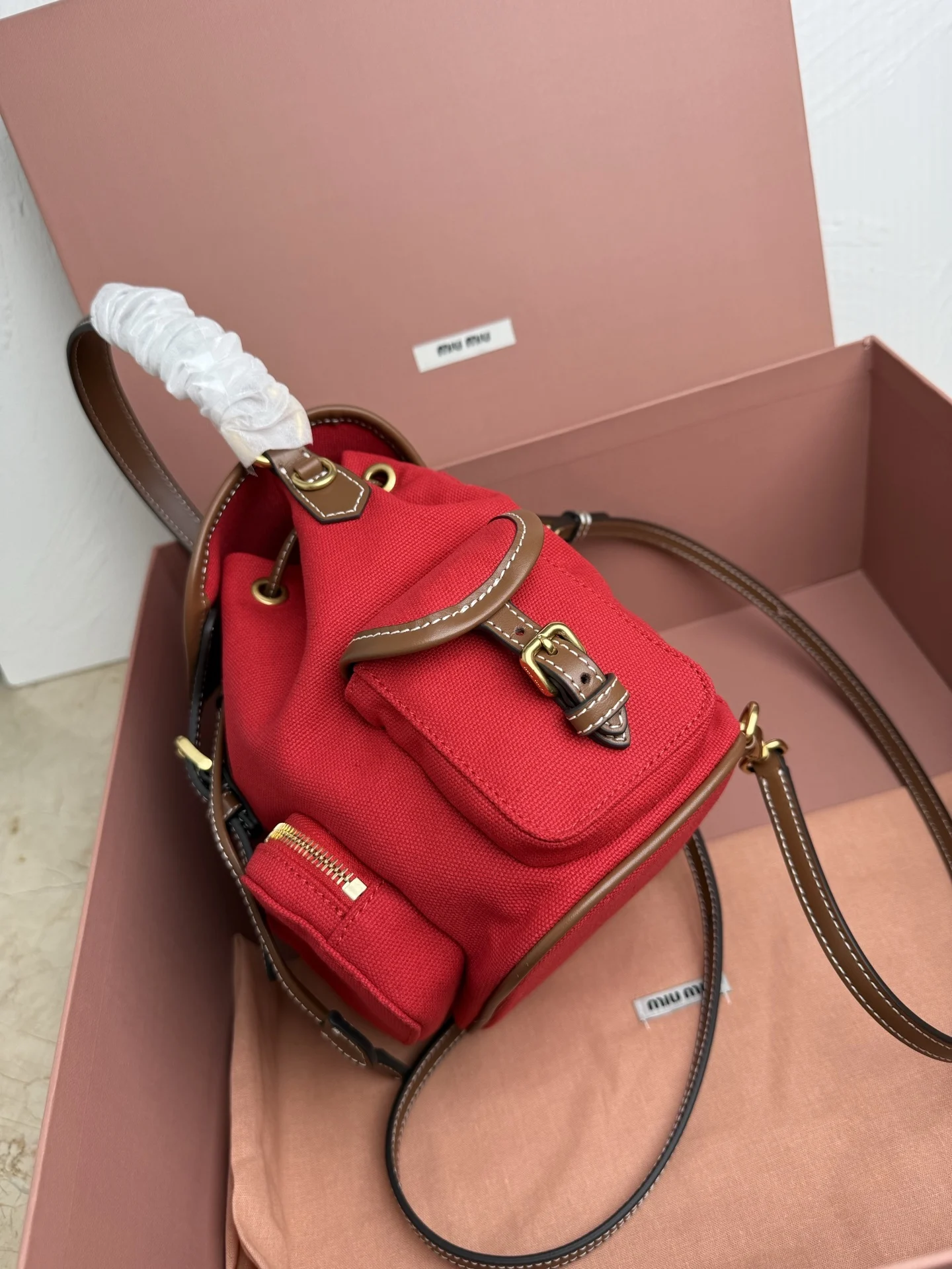 Miu Miu Canvas and Leather Backpack