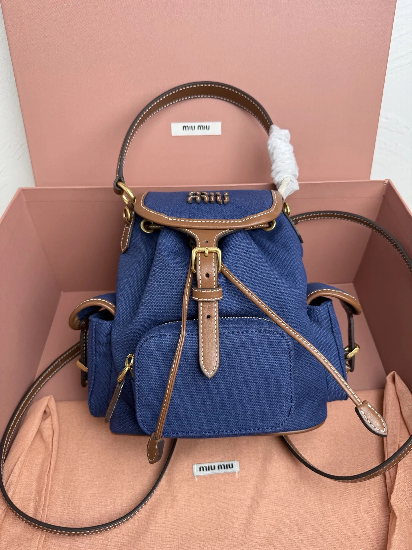 Miu Miu Canvas and Leather Backpack Miu Miu Canvas and Leather Backpack